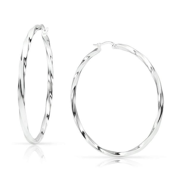 Sterling Silver Cubic Zirconia Click Top Hoop Earrings Sterling Silver Cubic Zirconia Click Top Hoop Earrings